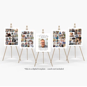 Funeral Photo Collage Poster TEMPLATE Set, Celebration of Life Poster Bundle, Minimalist Memorial Welcome Sign for Man or Woman
