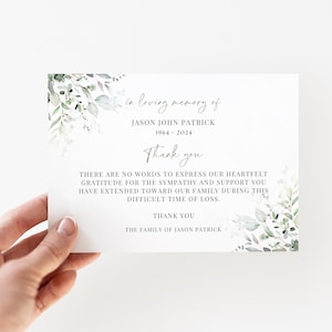 Greenery Funeral Thank You Card TEMPLATE, Minimalist Bereavement Thank You, Flat Thank You Card, Customizable Template, Simple Funeral Card