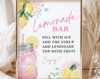 Lemonade Bar Sign, Mocktail Non Alcoholic Bar Print, Freshly Graduated, Grad Baby Bridal Shower Decor: Canva Template (Digital Download) FG