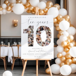 10th Anniversary Party Welcome Sign TEMPLATE, Photo Collage Board, Anniversary Dinner Party Poster, Party Decor Ideas, Celebrating 10 Years