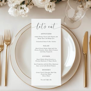 Minimalist Dinner Food Menu Card TEMPLATE for Birthday or Wedding, Elegant Printable Menu Printable, 4x9 4x8 and 5x7 Instant Download Canva