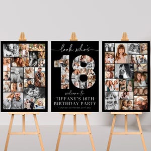 18th Birthday Photo Collage Poster Bundle TEMPLATE, Look who's 18, Customizable Photo Collage Board, Photo Montage Display Digital Download