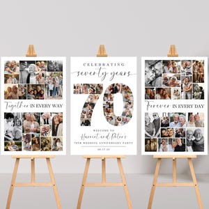 70th Anniversary Party Welcome Sign TEMPLATE Set, Photo Collage Board, Celebrating 70 Years, Anniversary Dinner Party Poster Decor Ideas