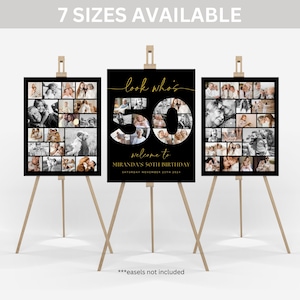 Look Who&#39;s 50, Black and Gold 50th Birthday Photo Collage Poster Bundle TEMPLATE, Customizable Collage Board, Montage Display, BG1