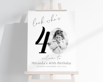40th Birthday Photo Collage TEMPLATE, Look Who's 40, Customizable Photo Collage Board, Forty Milestone Display Poster, Digital Download DIY