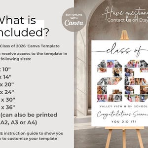 Graduation Photo Collage TEMPLATE Class of 2026, Personalized Gift for Graduate, Graduation Party Poster, Canva Template afbeelding 4