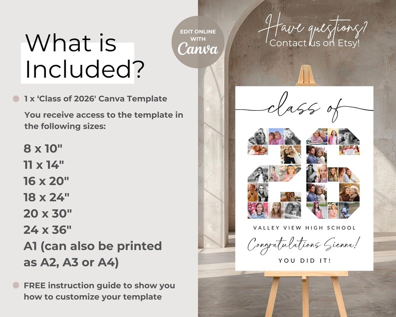 Graduation Photo Collage TEMPLATE Class of 2026, Personalized Gift for Graduate, Graduation Party Poster, Canva Template afbeelding 4