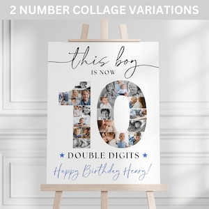 10th Birthday Photo Collage TEMPLATE, This Boy is 10 Double Digits, Customizable Birthday Welcome Sign, Number 10 Poster, Party Decor Ideas