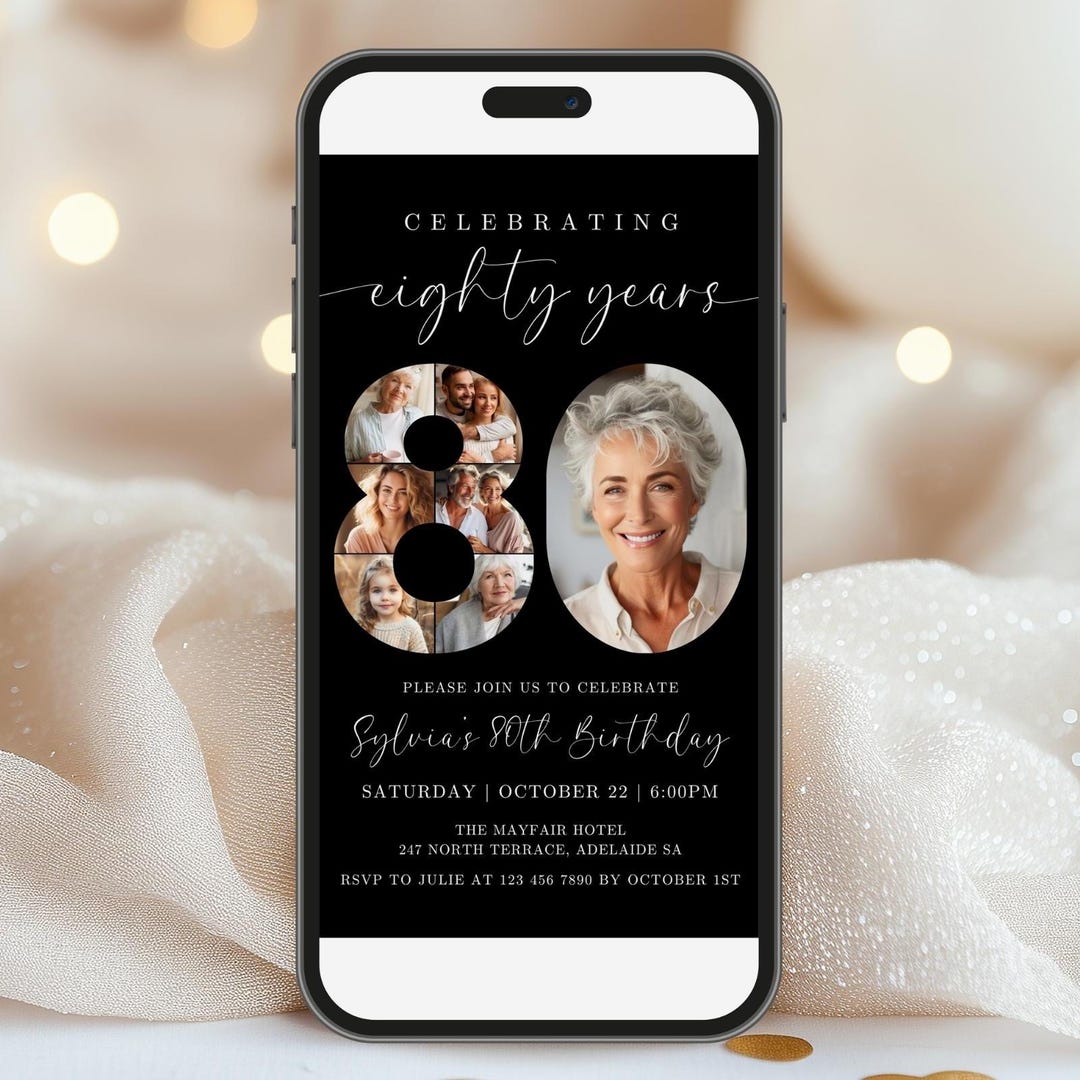 80th Birthday Digital Party Invitation TEMPLATE With Photo Collage ...