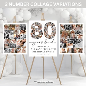 80 Years Loved Birthday Photo Collage Poster TEMPLATE Set, 80th Birthday Welcome Sign, Customizable Number Collage Board, Party Decor Ideas