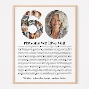 60 Reasons We Love You Photo Collage TEMPLATE, Personalized Birthday Gift for Male Female Mom Dad Grandparent, 60th Anniversary Gift, Canva