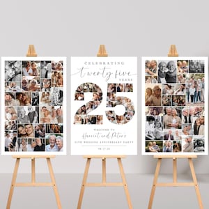 25th Anniversary Party Welcome Sign TEMPLATE Set, Photo Collage Board, Anniversary Dinner Party Poster, Party Decor Ideas