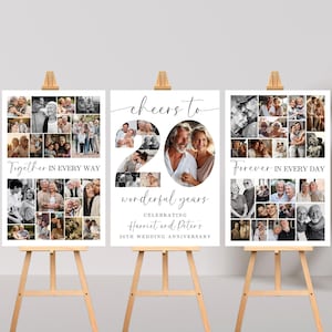 20th Anniversary Party Welcome Sign TEMPLATE Set, Photo Collage Board, Cheers to 20 Years, Anniversary Dinner Party Poster Decor Ideas