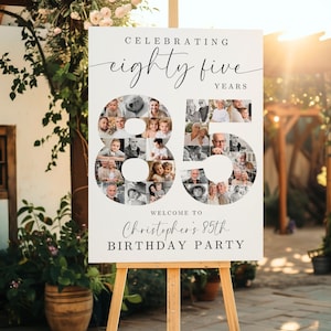 85th Birthday Photo Collage TEMPLATE, Celebrating 85 Years, Party Welcome Sign, Photo Montage Display Poster, Canva Template, C1
