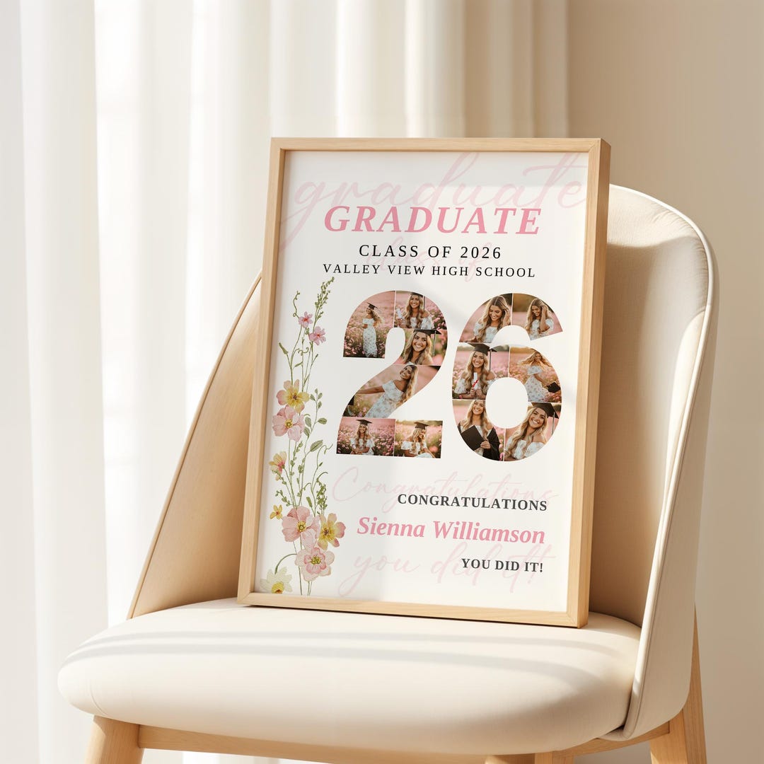 Spring Graduation Month Spring Floral Graduation Poster With Photo Collage, Gift for 2026 ...