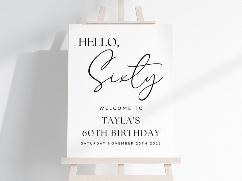 60th Birthday Photo Sign TEMPLATE Mimimalist, Hello 60, Customizable ...