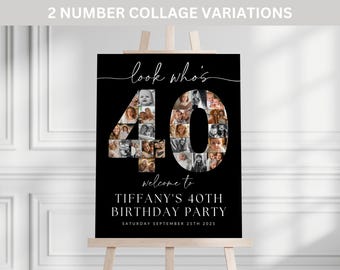 40th Birthday Photo Collage TEMPLATE, Look Who's 40, Customizable Birthday Welcome Sign, Photo Montage Display Poster, Digital Download DIY