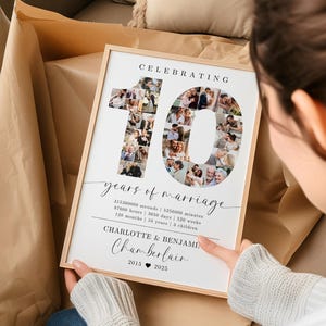 10th Wedding Anniversary Photo Collage TEMPLATE, 10 Years of Marriage Printable Gift Idea, Photo Collage Poster, Gift for Husband or Wife image 3