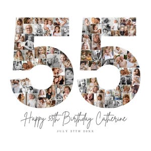 55th Birthday Photo Collage TEMPLATE, 55th Birthday Gift, Customizable Birthday Welcome Sign, Number Fifty Five Poster, Party Decor, BC1