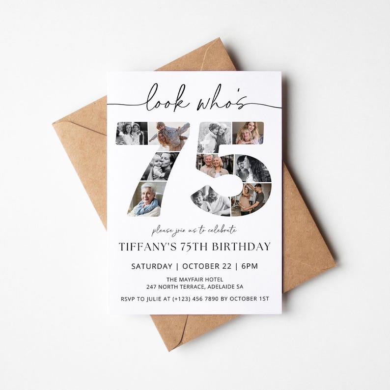 75th Birthday Invitation TEMPLATE With Photo Collage, Look Who's 75 ...