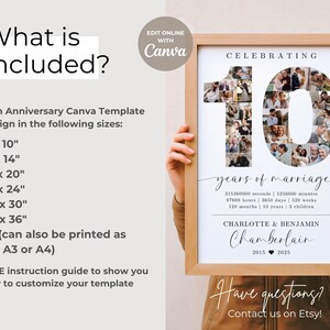 10th Wedding Anniversary Photo Collage TEMPLATE, 10 Years of Marriage Printable Gift Idea, Photo Collage Poster, Gift for Husband or Wife image 5