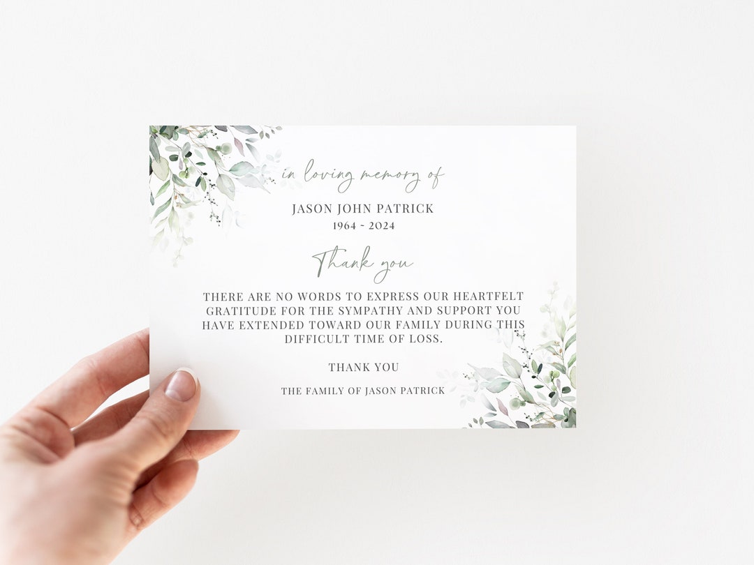 Personalized Sympathy Thank You Cards Modern Pink Paper Blue Greenery Funeral Sympathy Thank You Cards Personalized Memorial Thank You Notes, Elegant Celebration Of Life Notes, Your Choice Of Quantity And Envelope Color