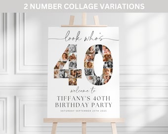 40th Birthday Photo Collage TEMPLATE, Look Who's 40, Customizable Birthday Welcome Sign, Photo Montage Display Poster, Digital Download DIY
