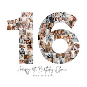 16th Birthday Photo Collage TEMPLATE, 16th Birthday Gift, Customizable Birthday Welcome Sign, Sweet 16 Poster, Party Decor, BC1