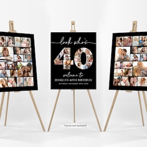 Black 40th Birthday Photo Collage Poster Bundle TEMPLATE, Look who's 40, Customizable Collage Board, Photo Montage Display Digital Download