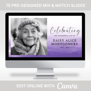Purple Funeral Photo Slideshow TEMPLATE, Memorial Video, Celebration of Life Presentation, Self Edit Funeral Tribute, F9