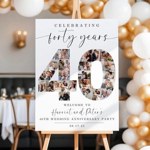 40th Anniversary Party Welcome Sign TEMPLATE, Photo Collage Board, Anniversary Dinner Party Poster, Party Decor Ideas, Celebrating 40 Years