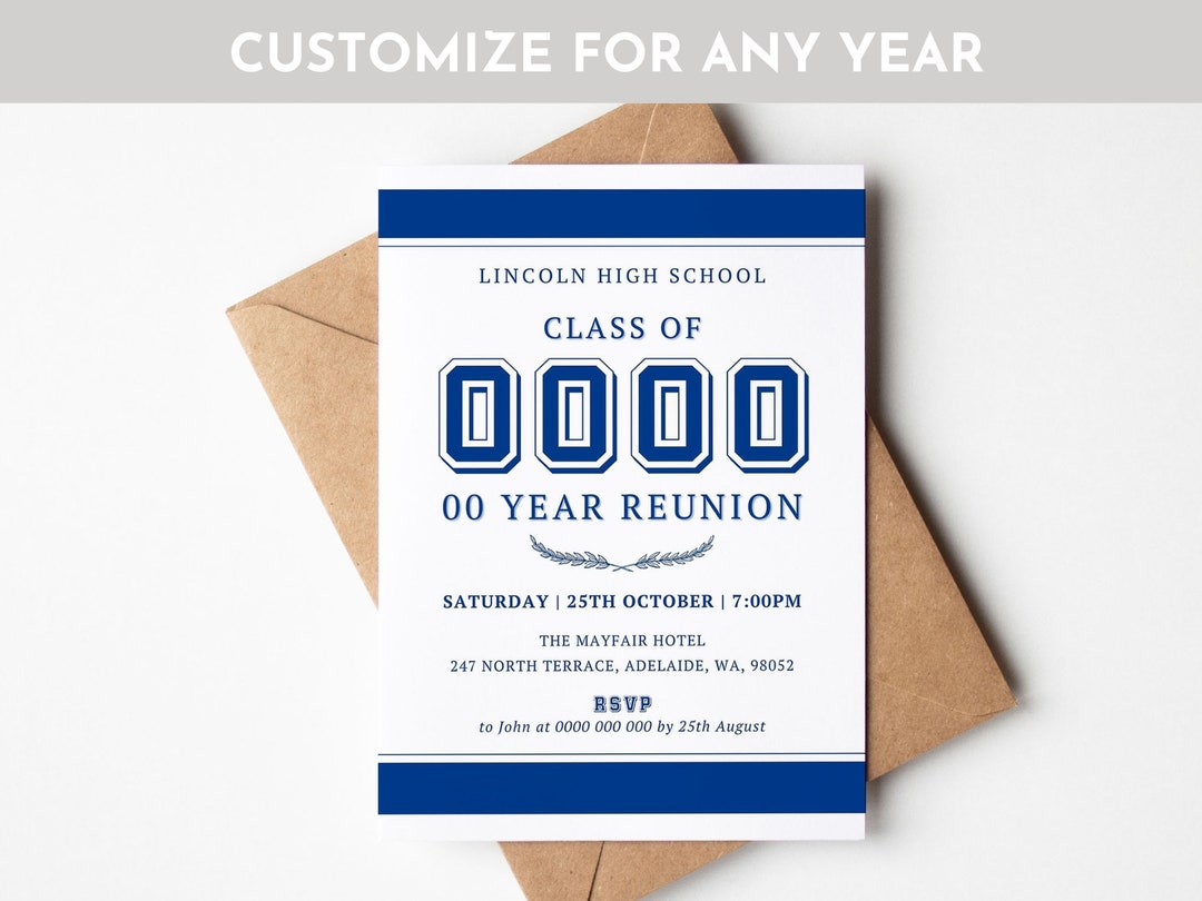 Class Reunion Invitation TEMPLATE 10th 20th 30th 40th 50th, High School ...
