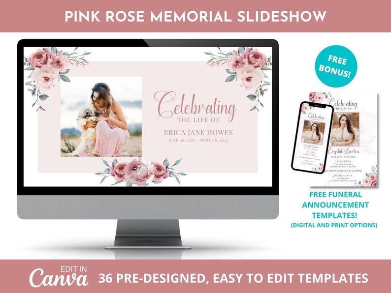 Rose Memorial Photo Slideshow Template Funeral Video for Etsy