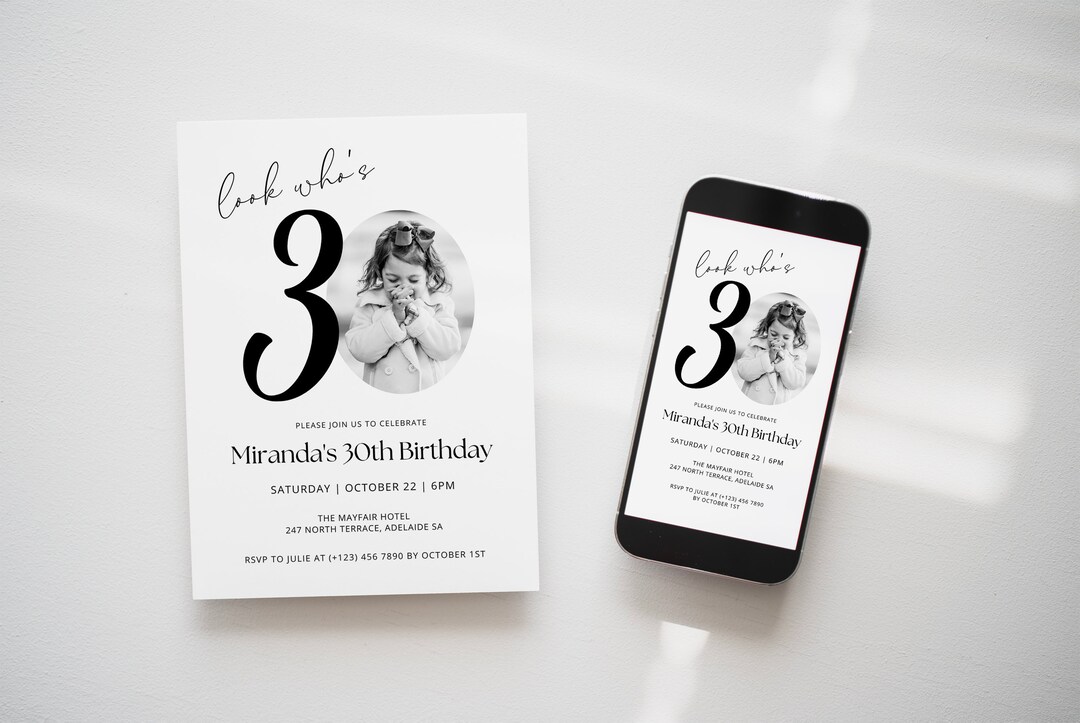 30th Birthday Digital Invitation TEMPLATE Modern, Minimalist Text ...