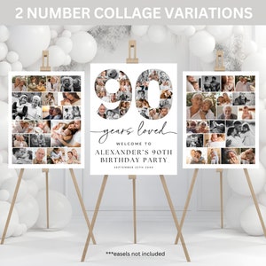 90 Years Loved Birthday Photo Collage Poster TEMPLATE Set, 90th Birthday Welcome Sign, Customizable Number Collage Board, Party Decor Ideas