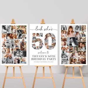 50th Birthday Photo Collage Poster Bundle TEMPLATE, Look who's 50, Customizable Photo Collage Board, Photo Montage Display Digital Download