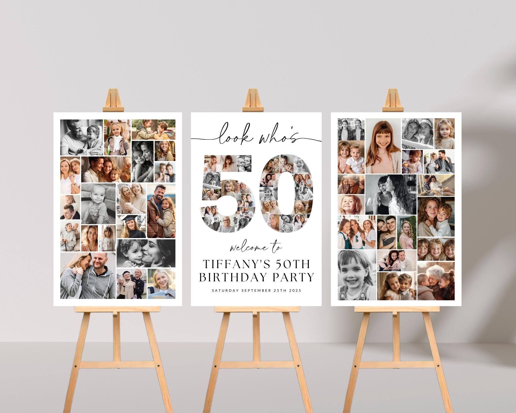 50th Birthday Photo Collage Poster Bundle TEMPLATE, Look who's 50, Customizable Photo Collage Board, Photo Montage Display Digital Download