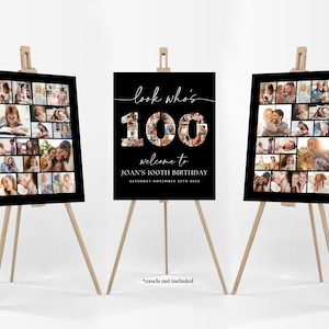 Black 100th Birthday Photo Collage Poster Bundle TEMPLATE, Look who&#39;s 100, Customizable Photo Collage Board, Photo Montage Display