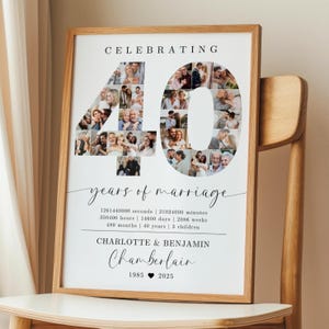 40th Wedding Anniversary Photo Collage TEMPLATE, 40 Years of Marriage Printable Gift Idea, Photo Collage Poster, Gift for Husband or Wife
