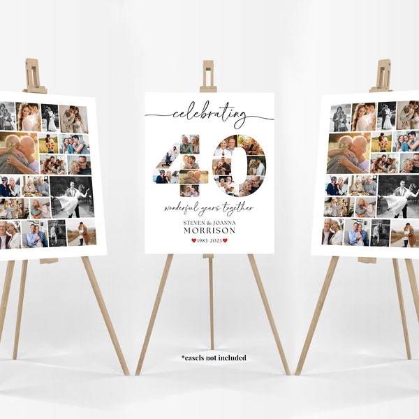 40th Wedding Anniversary Photo Collage Bundle TEMPLATE, Customizable Poster Board, Wedding Anniversary Gift, Digital Download, Canva DIY