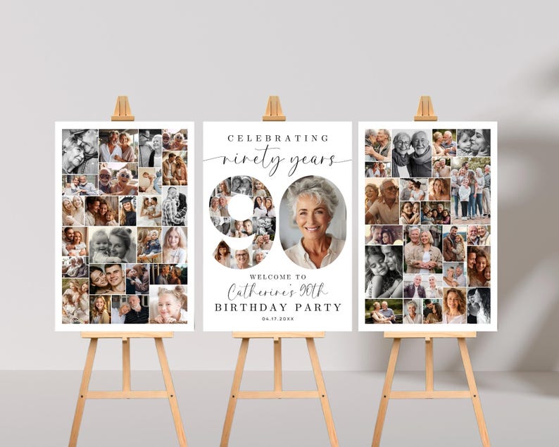90th Birthday Photo Collage Poster Bundle TEMPLATE Set, Celebrating 90 ...