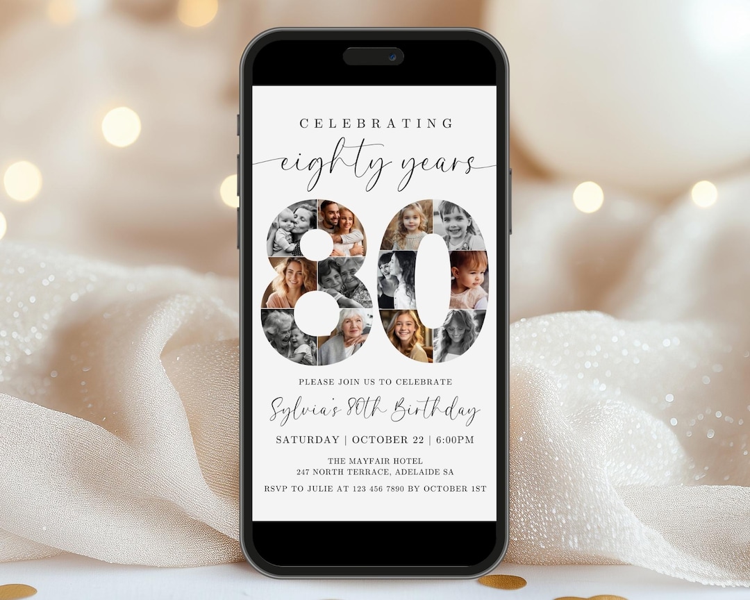 80th Birthday Digital Party Invitation TEMPLATE With Photo Collage ...