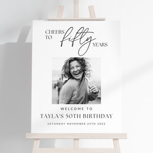 50th Birthday Photo Sign TEMPLATE, Cheers to Fifty Years, Customizable Photo Board Fiftieth, Photo Display Poster, Digital Download DIY