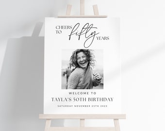 50th Birthday Photo Sign TEMPLATE, Cheers to Fifty Years, Customizable Photo Board Fiftieth, Photo Display Poster, Digital Download DIY
