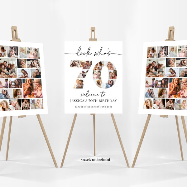 70th Birthday Photo Collage Poster Bundle TEMPLATE, Look who's 70, Customizable Photo Collage Board, Photo Montage Display