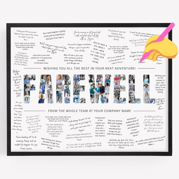 Editable Farewell Photo Collage TEMPLATE, Personalized Goodbye Going Away Gift, DIY Retirement Present, Memory Board Signature Frame Canva