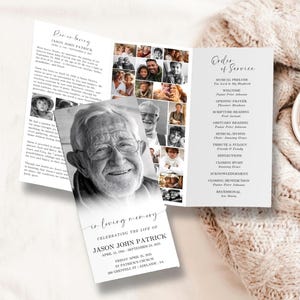 Minimalist Tri-fold Funeral Program TEMPLATE, Celebration of Life Order of Service, Memorial Brochure Program Obituary, F6
