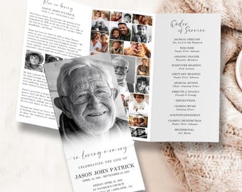 Minimalist Tri-fold Funeral Program TEMPLATE, Celebration of Life Order of Service, Memorial Brochure Program Obituary, F6