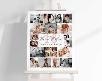 Sweet 16 Birthday Collage Poster TEMPLATE, Sweet 16th Party Decorations, Customizable Photo Collage Board, Photo Montage Display