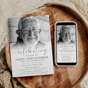Minimalist Celebration of Life Phone Invitation TEMPLATE, Digital Electronic Funeral Announcement Evite, Printable Funeral Invite, F6